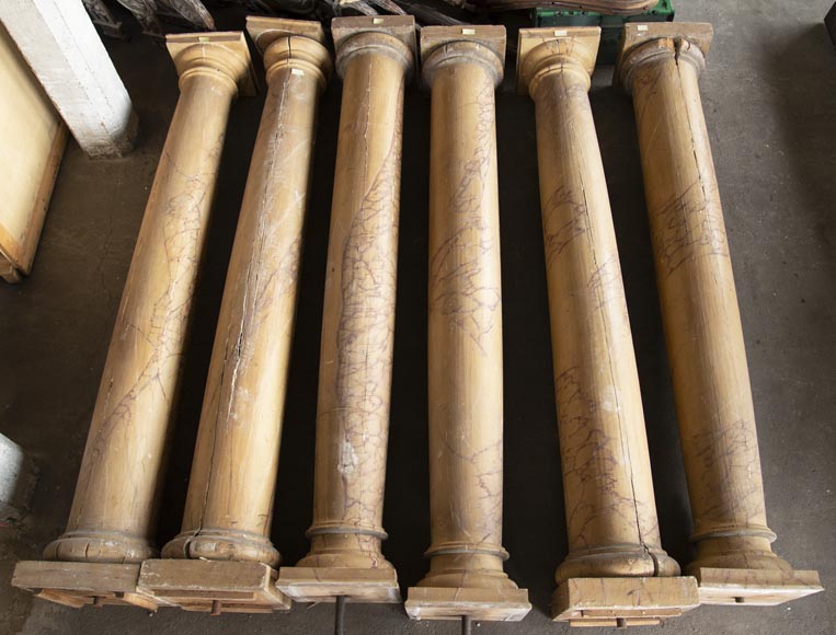 Set of wooden columns painted in imitation marble Set of wooden columns painted in imitation marble-0
