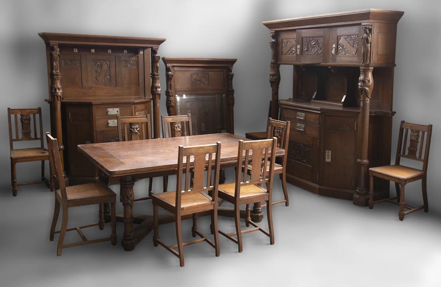 Oak dining room, decoration inspired by Nordic mythology Oak dining room, decoration inspired by Nordic mythology-0