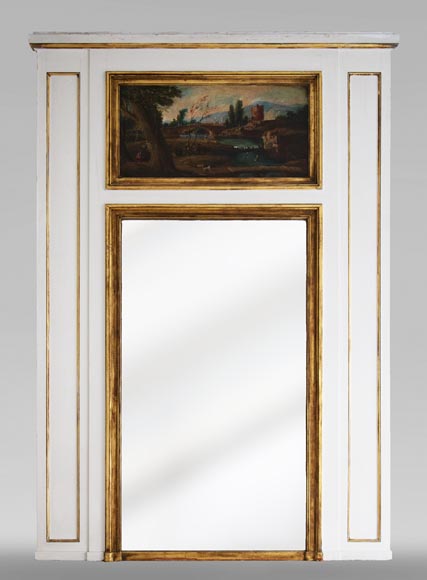 Antique trumeau decorated with an oil on canvas representing a lively landscape Antique trumeau decorated with an oil on canvas representing a lively landscape-0