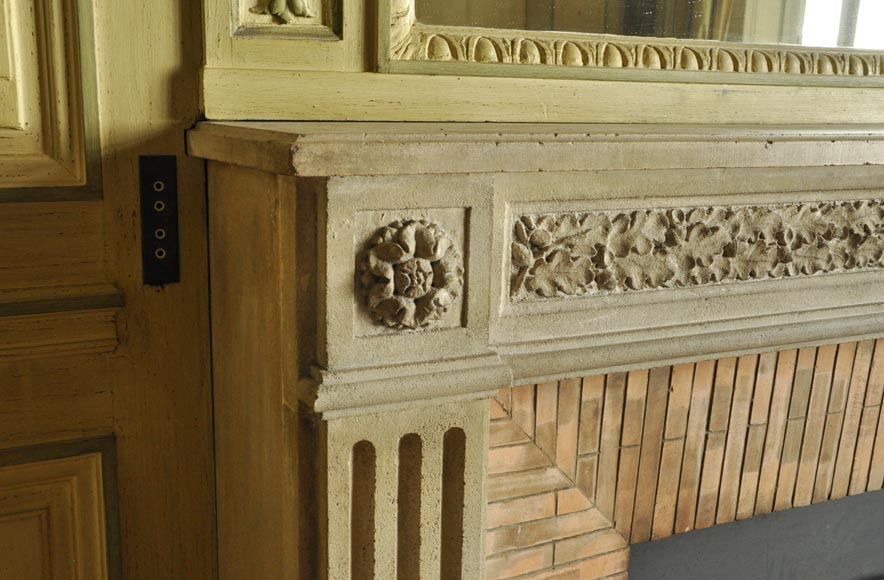 Beautiful Louis XVI style paneled room with its stone fireplace and a marine scene, oil on canvas Beautiful Louis XVI style paneled room with its stone fireplace and a marine scene, oil on canvas-9