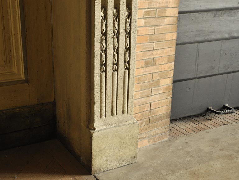 Beautiful Louis XVI style paneled room with its stone fireplace and a marine scene, oil on canvas Beautiful Louis XVI style paneled room with its stone fireplace and a marine scene, oil on canvas-10