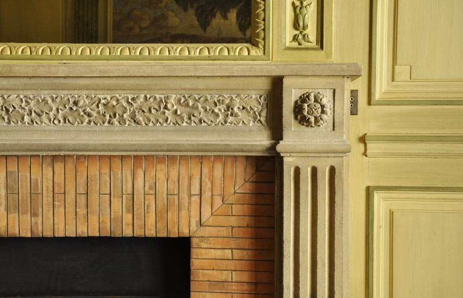 Beautiful Louis XVI style paneled room with its stone fireplace and a marine scene, oil on canvas Beautiful Louis XVI style paneled room with its stone fireplace and a marine scene, oil on canvas-12