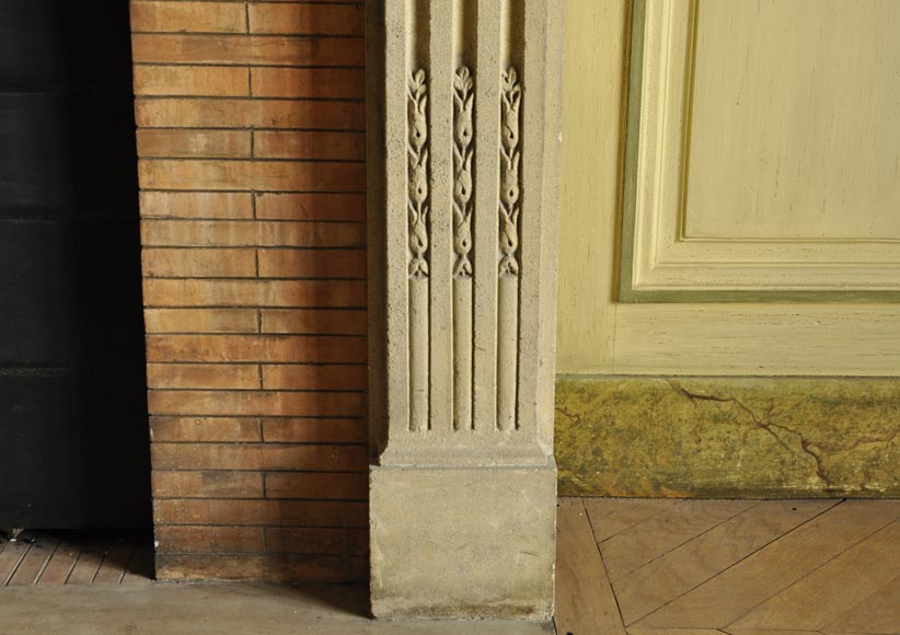 Beautiful Louis XVI style paneled room with its stone fireplace and a marine scene, oil on canvas Beautiful Louis XVI style paneled room with its stone fireplace and a marine scene, oil on canvas-13