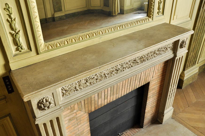 Beautiful Louis XVI style paneled room with its stone fireplace and a marine scene, oil on canvas Beautiful Louis XVI style paneled room with its stone fireplace and a marine scene, oil on canvas-14