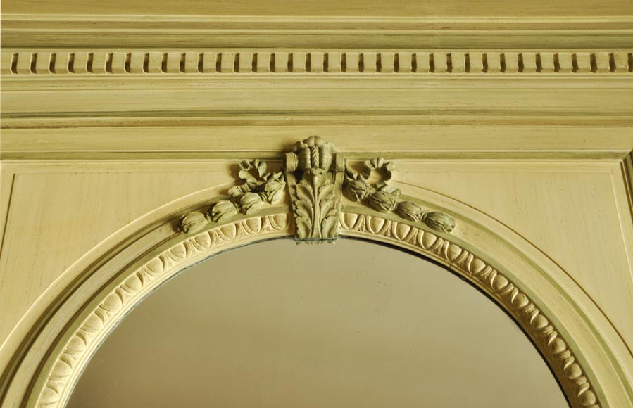 Beautiful Louis XVI style paneled room with its stone fireplace and a marine scene, oil on canvas Beautiful Louis XVI style paneled room with its stone fireplace and a marine scene, oil on canvas-16