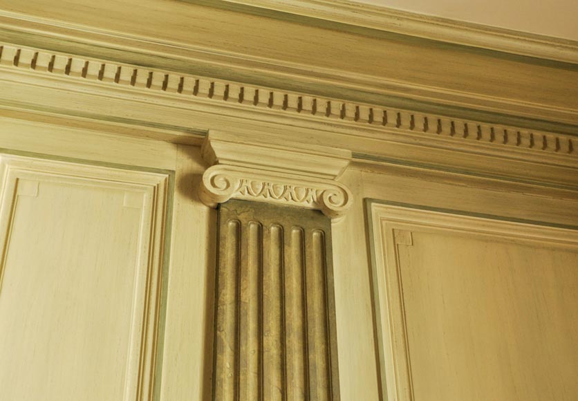 Beautiful Louis XVI style paneled room with its stone fireplace and a marine scene, oil on canvas Beautiful Louis XVI style paneled room with its stone fireplace and a marine scene, oil on canvas-20