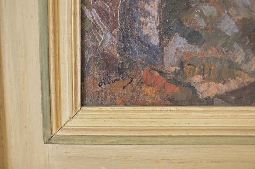 Beautiful Louis XVI style paneled room with its stone fireplace and a marine scene, oil on canvas Beautiful Louis XVI style paneled room with its stone fireplace and a marine scene, oil on canvas-26