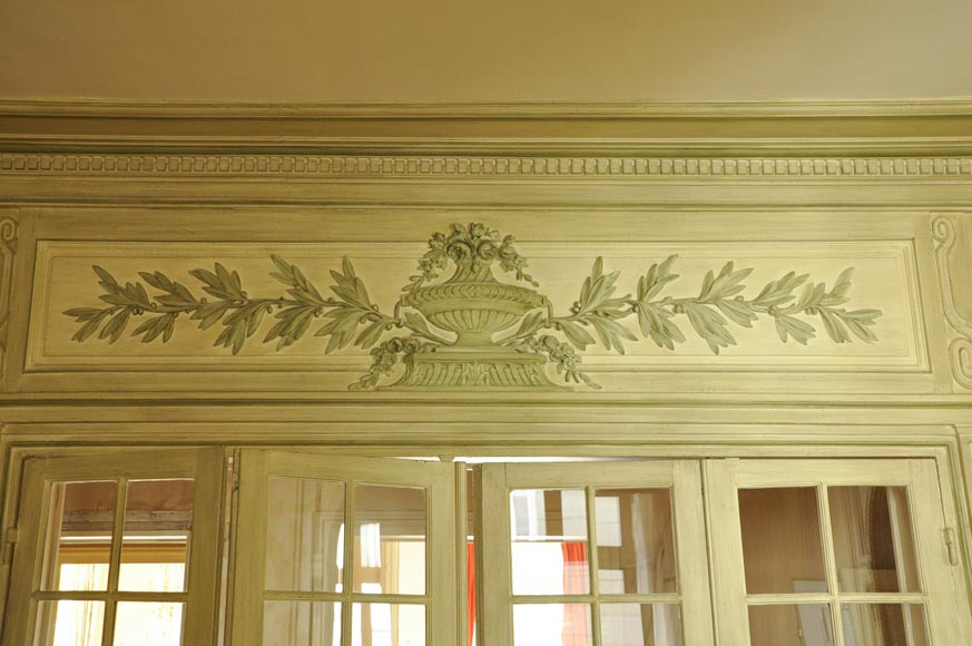 Beautiful Louis XVI style paneled room with its stone fireplace and a marine scene, oil on canvas Beautiful Louis XVI style paneled room with its stone fireplace and a marine scene, oil on canvas-27