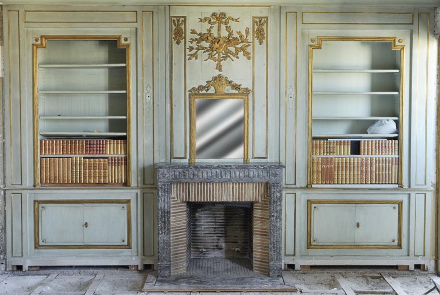 Louis XVI style paneled room comprising a Louis XVI period mantel and its trumeau Louis XVI style paneled room comprising a Louis XVI period mantel and its trumeau-0