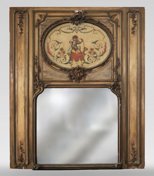 Trumeau decorated with an oil on canvas depicting a musician monkey Trumeau decorated with an oil on canvas depicting a musician monkey-0