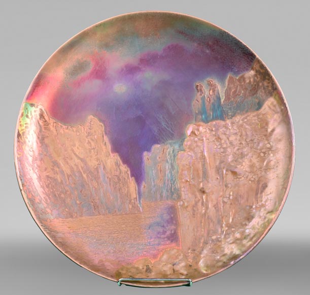 Clément MASSIER, Allegory of Dante, glazed ceramic dish with iridescent glaze Clément MASSIER, Allegory of Dante, glazed ceramic dish with iridescent glaze-0