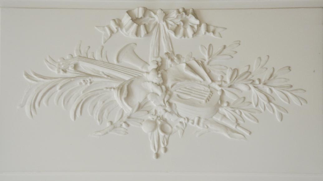 Large Louis XVI style trumeau decorated with musical instruments Large Louis XVI style trumeau decorated with musical instruments-1