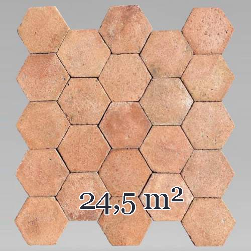 Important lot of 24.5 m² of antique hexagonal terracotta tiles, 19th century