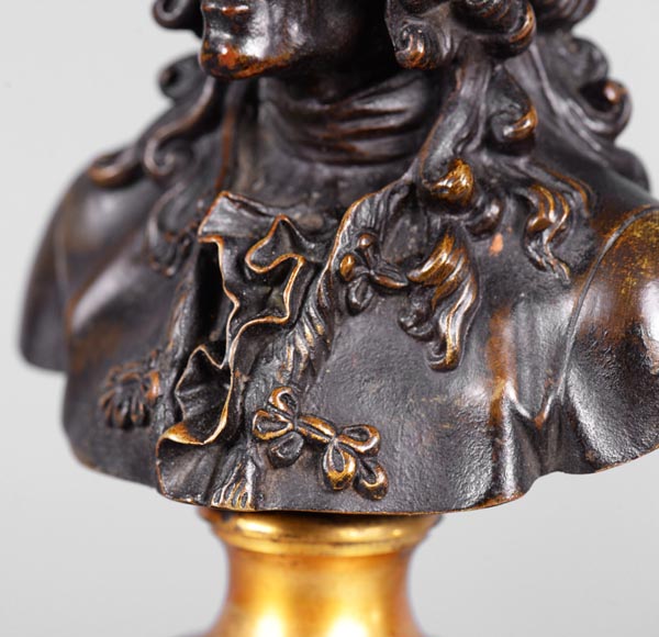 Pair of Voltaire and Rousseau busts in patinated bronze and marble Pair of Voltaire and Rousseau busts in patinated bronze and marble-11