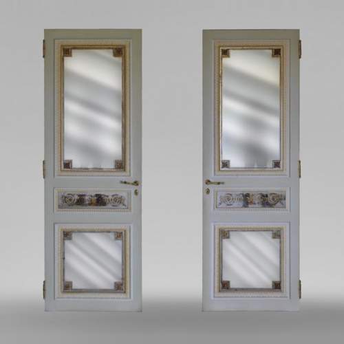 Pair of Louis XVI style wood, stucco and mirror doors, circa 1970