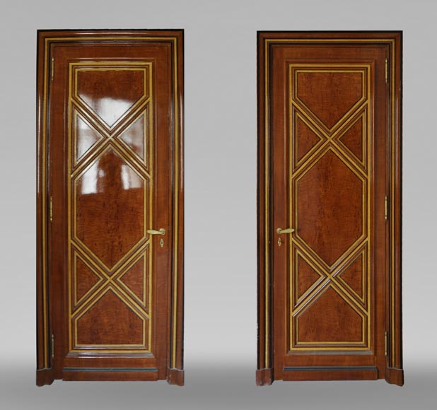 Pair of late 20th century Art Deco style wood trompe l'oeil doors  Pair of late 20th century Art Deco style wood trompe l'oeil doors -0
