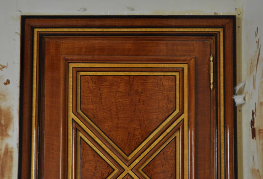 Pair of late 20th century Art Deco style wood trompe l'oeil doors  Pair of late 20th century Art Deco style wood trompe l'oeil doors -1