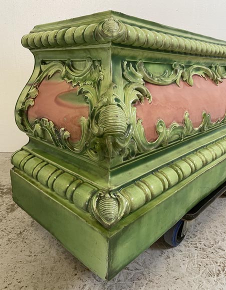 Large pink and green earthenware planter with plant decoration Large pink and green earthenware planter with plant decoration-1