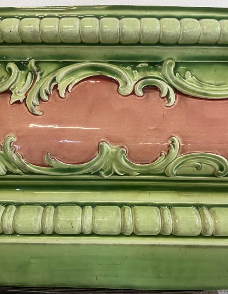 Large pink and green earthenware planter with plant decoration Large pink and green earthenware planter with plant decoration-2