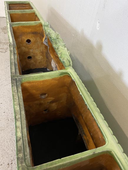 Large pink and green earthenware planter with plant decoration Large pink and green earthenware planter with plant decoration-5