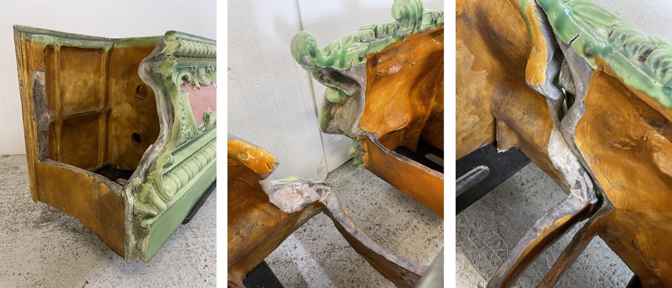 Large pink and green earthenware planter with plant decoration Large pink and green earthenware planter with plant decoration-6