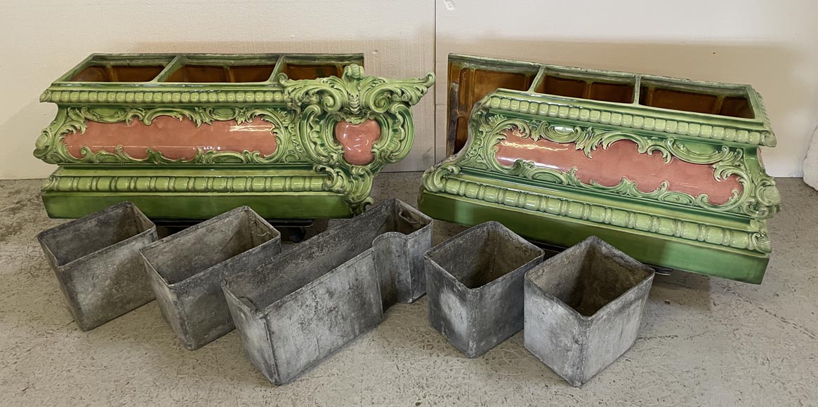 Large pink and green earthenware planter with plant decoration Large pink and green earthenware planter with plant decoration-7