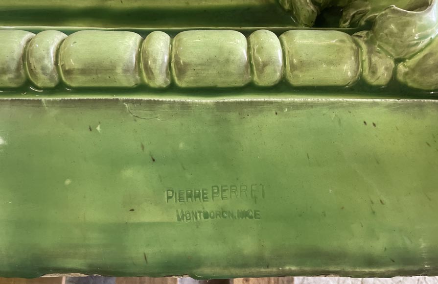 Large pink and green earthenware planter with plant decoration Large pink and green earthenware planter with plant decoration-11