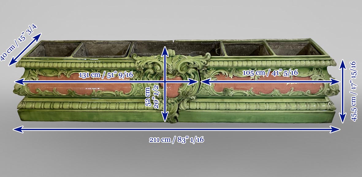 Large pink and green earthenware planter with plant decoration Large pink and green earthenware planter with plant decoration-12