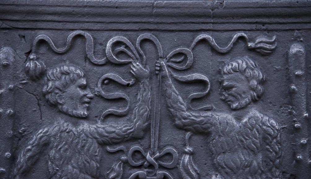 Antique fireback with two savages armed with masses Antique fireback with two savages armed with masses-2