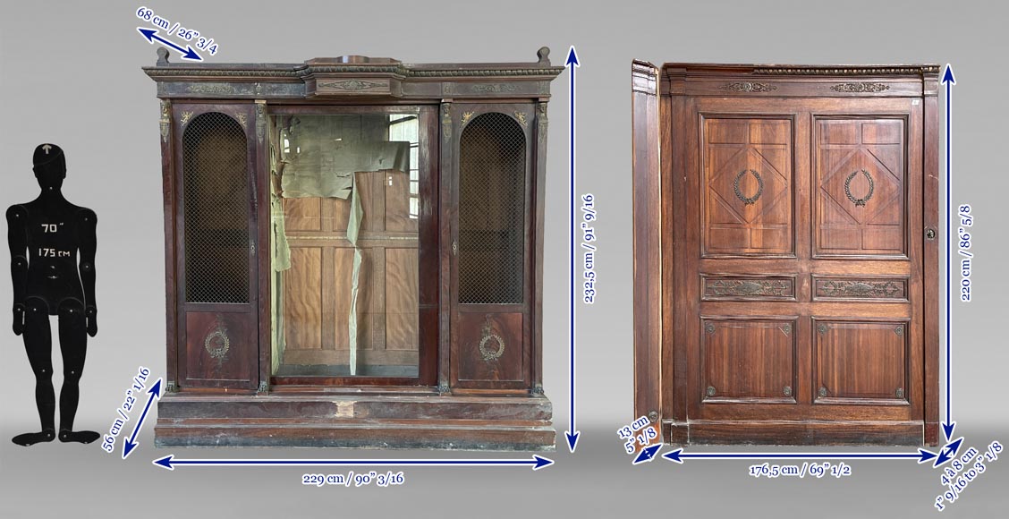 Set of Empire-style mahogany and bronze panelling and bookcases Set of Empire-style mahogany and bronze panelling and bookcases-21