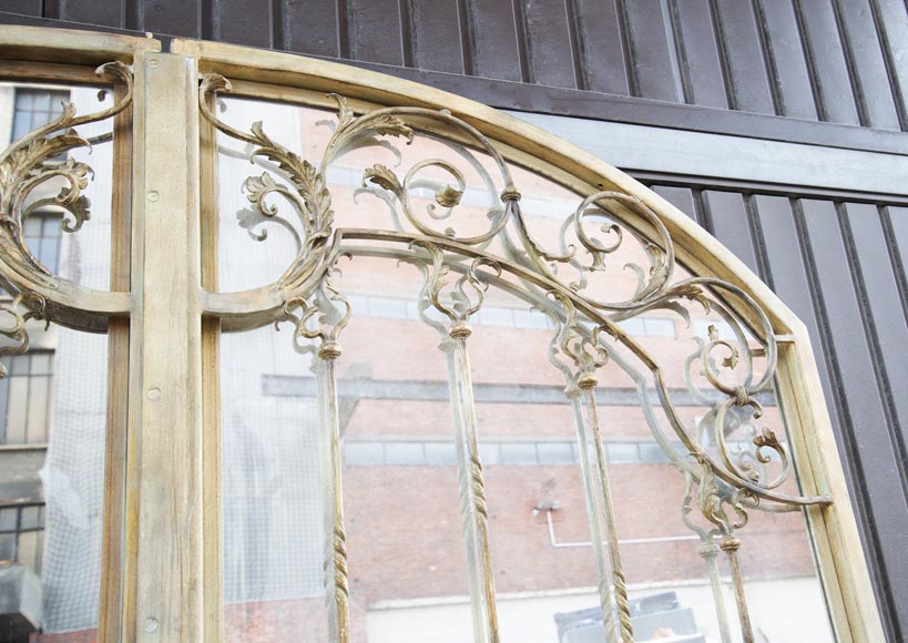 Pair of double-sided wrought iron doors and mirror back Pair of double-sided wrought iron doors and mirror back-2