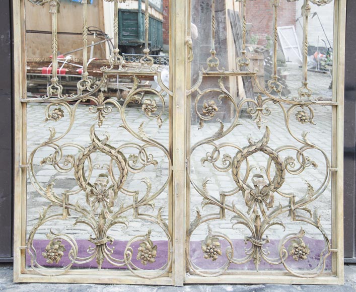 Pair of double-sided wrought iron doors and mirror back Pair of double-sided wrought iron doors and mirror back-6