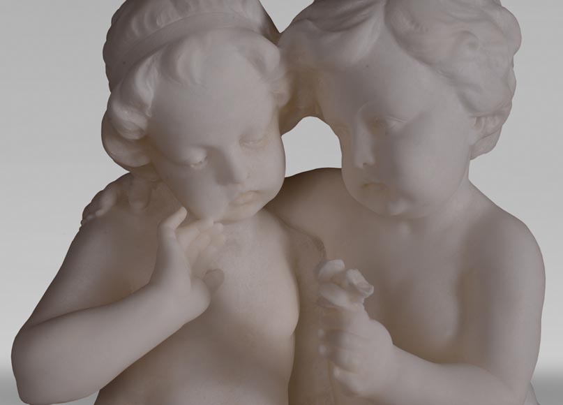 Guglielmo PUGI (1850-1915) - Sculpture in alabaster with loving children Guglielmo PUGI (1850-1915) - Sculpture in alabaster with loving children-3