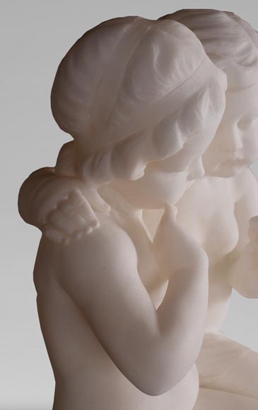 Guglielmo PUGI (1850-1915) - Sculpture in alabaster with loving children Guglielmo PUGI (1850-1915) - Sculpture in alabaster with loving children-4