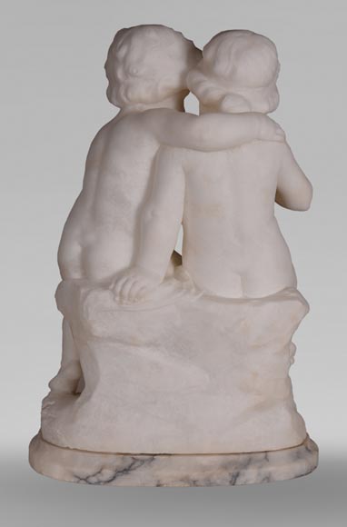 Guglielmo PUGI (1850-1915) - Sculpture in alabaster with loving children Guglielmo PUGI (1850-1915) - Sculpture in alabaster with loving children-7