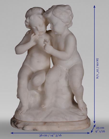Guglielmo PUGI (1850-1915) - Sculpture in alabaster with loving children Guglielmo PUGI (1850-1915) - Sculpture in alabaster with loving children-8