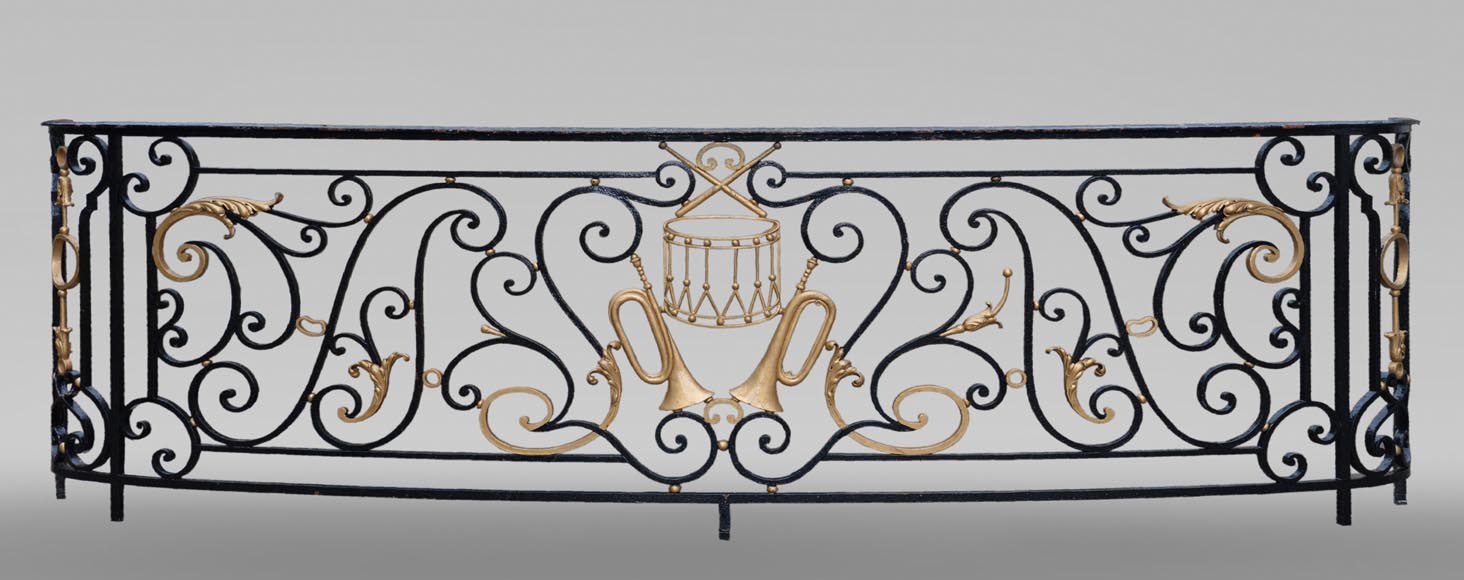 Antique Napoleon III wrought iron balcony with musical attributes Antique Napoleon III wrought iron balcony with musical attributes-0