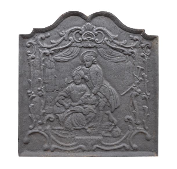 Cast iron fireback with a noble couple, 20th century Cast iron fireback with a noble couple, 20th century-0