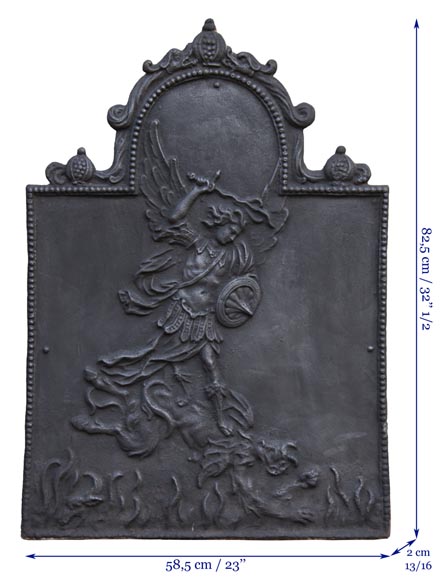 Antique fireback decorated with Saint-Michel slaying the dragon Antique fireback decorated with Saint-Michel slaying the dragon-6