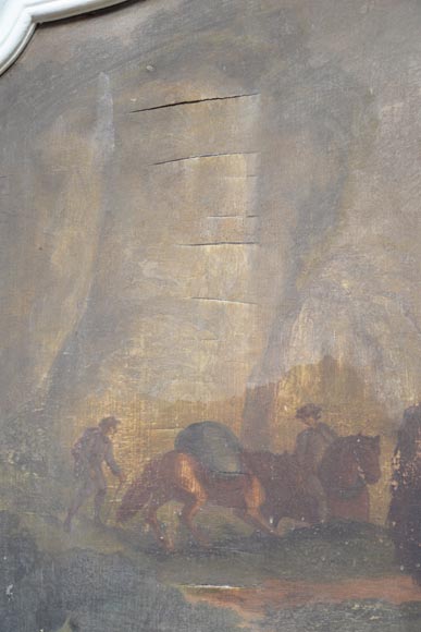 Antique Louis XV style trumeau with an oil on panel representing a scene of merchants on horseback Antique Louis XV style trumeau with an oil on panel representing a scene of merchants on horseback-5