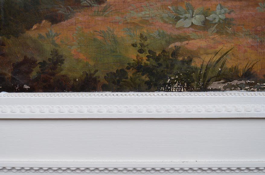 Antique Louis XVI style trumeau with an oil on canvas with gallant scene decoration Antique Louis XVI style trumeau with an oil on canvas with gallant scene decoration-3