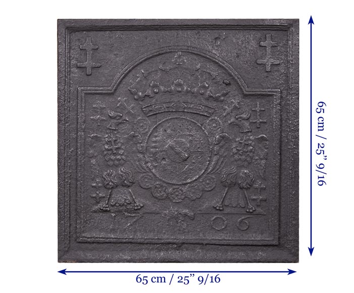 Cast iron fireback with coat of arms of Lorraine, dated 1706 Cast iron fireback with coat of arms of Lorraine, dated 1706-8
