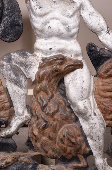 Very rare openwork painted cast iron fireback,  Very rare openwork painted cast iron fireback,