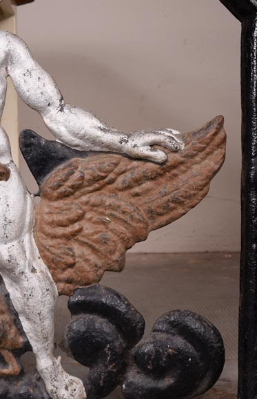 Very rare openwork painted cast iron fireback,  Very rare openwork painted cast iron fireback,