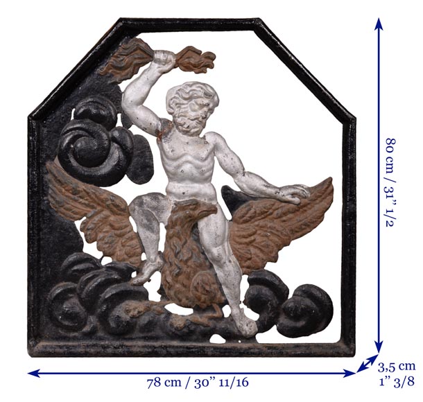 Very rare openwork painted cast iron fireback,  Very rare openwork painted cast iron fireback,