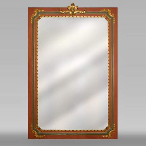 Antique Louis XVI style trumeau in polychrome and gilded wood