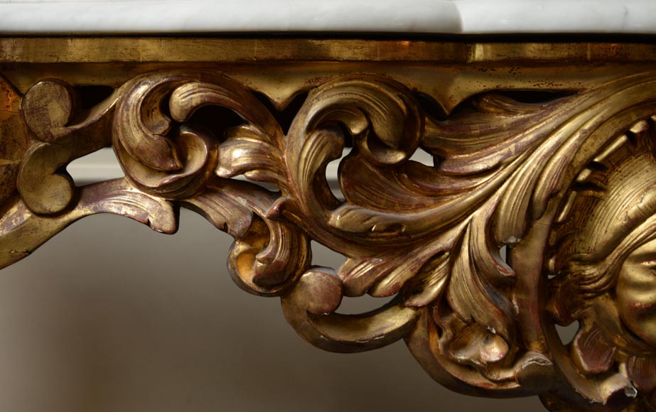 Louis XV style gilt wood console and Carrara marble slab Louis XV style gilt wood console and Carrara marble slab-3