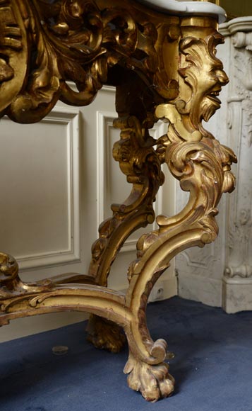Louis XV style gilt wood console and Carrara marble slab Louis XV style gilt wood console and Carrara marble slab-7