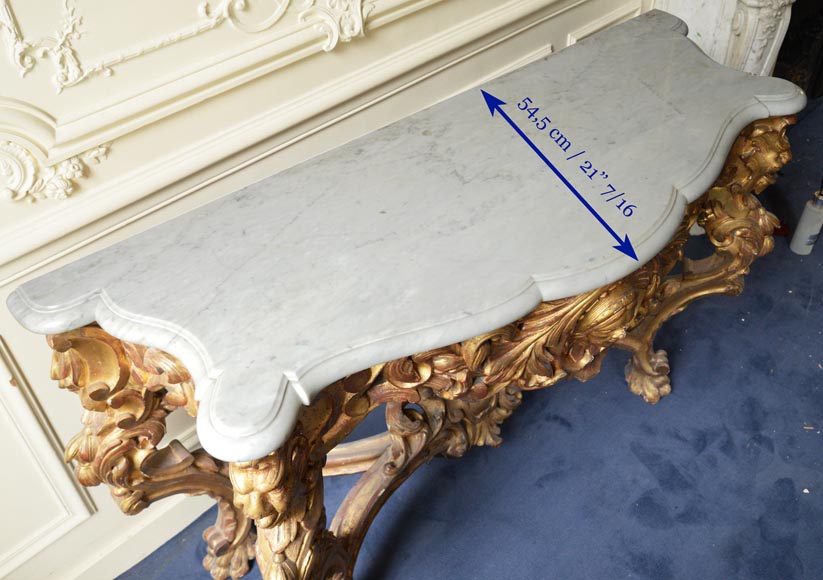 Louis XV style gilt wood console and Carrara marble slab Louis XV style gilt wood console and Carrara marble slab-8