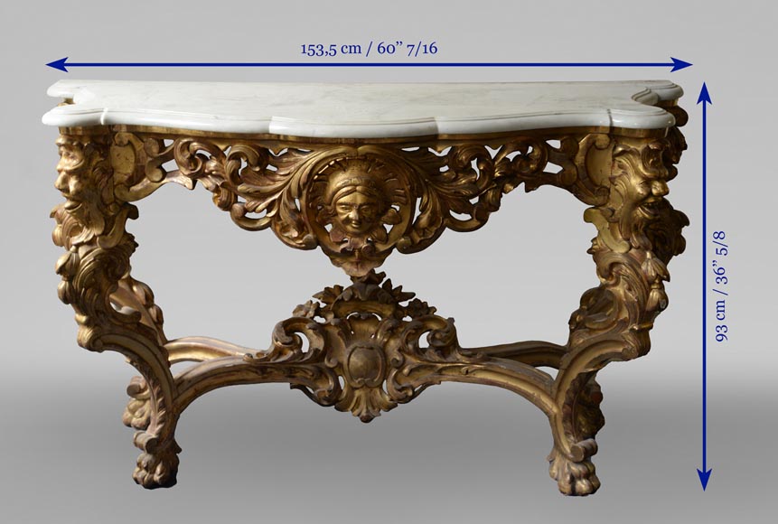 Louis XV style gilt wood console and Carrara marble slab Louis XV style gilt wood console and Carrara marble slab-9